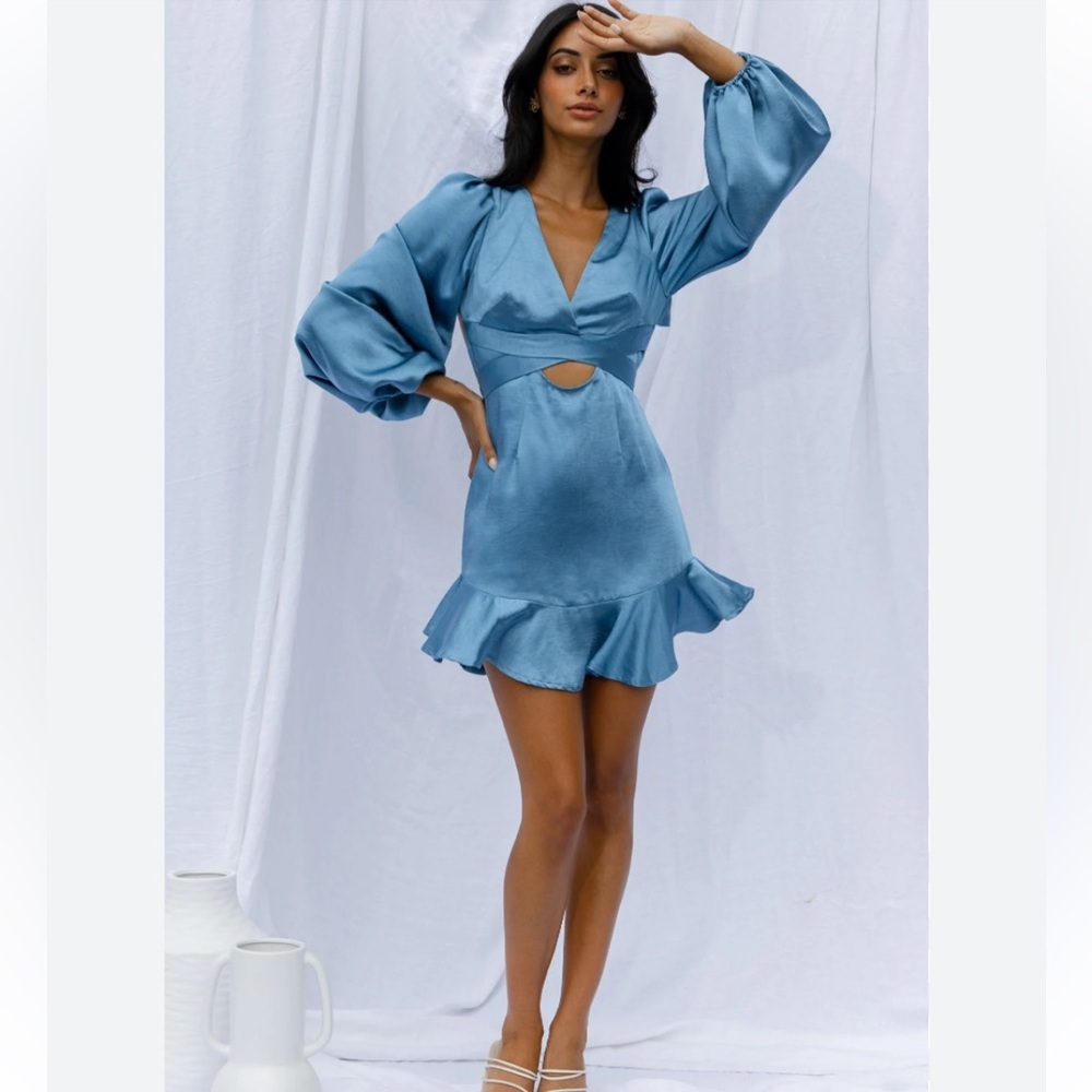 Selfie Leslie Blue Satin Mini Dress